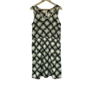 BANANA REPUBLIC GREEN/BLACK/WHITE SHORT SLEEVELESS DRESS W/ ELASTICATED WAIST 12